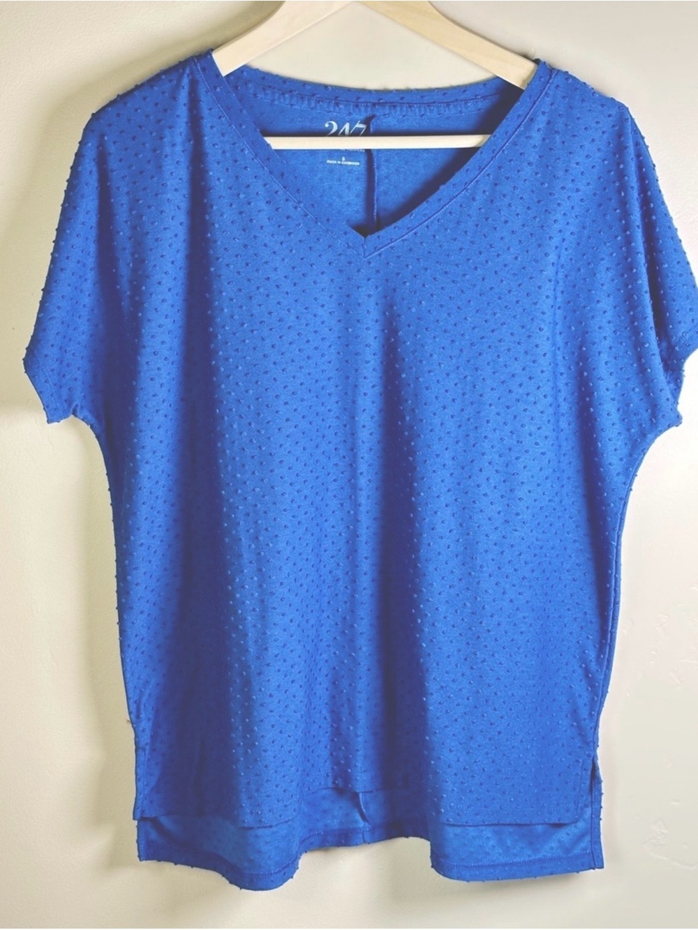 Maurices Small Oversized Textured Swiss Dot V-Neck Tee in Cornflower Blue